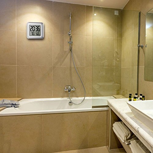 BALDR LCD Waterproof Shower Clock, Wall Mounted, Displays Time