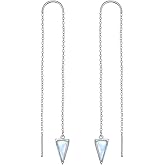 Threader Earrings Triangle Earrings Sterling Silver Created Opal Dangle Drop Long Chain Earring for Women Thread Earrings