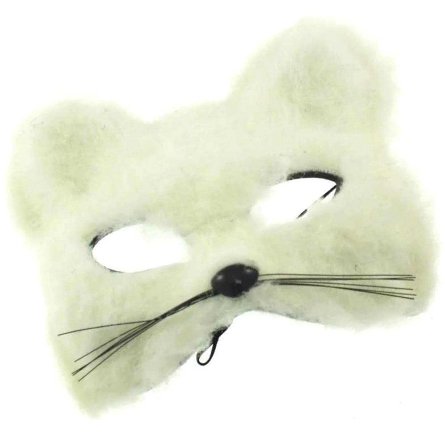 Topkids Accessories Furry Cat Mask Half Face Masquerade Mask Halloween Masks Fancy Dress Eye Mask Black Furry Cat Mask Cosplay Carnival Mask Animal Mask For Women, Men, Adults, Couples (White)