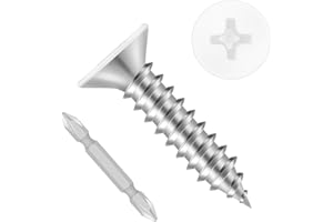 Etauwe #8 x 1 Flat Head Self Tapping Screws, White Head Wood Screw, 304 Stainless Steel 18-8, Screwdriver Bit Included, 100 PCS