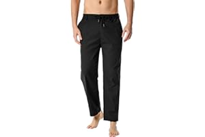WABEOR Mens Yoga Pants with Pockets and Zipper Fly Casual Cotton Linen Lounge Pants Comfy Open Bottom Straight Leg Sweatpants