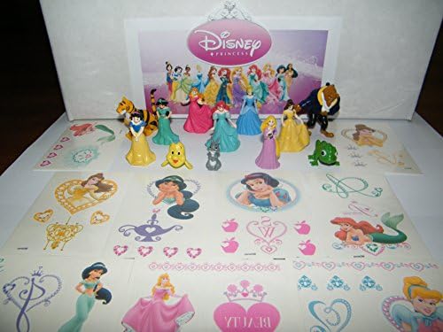Disney Princess Figure and Tattoo Toy Party Favor Play Set of 24 with Rapunzel, Ariel, Jasmine, Belle and Many More!