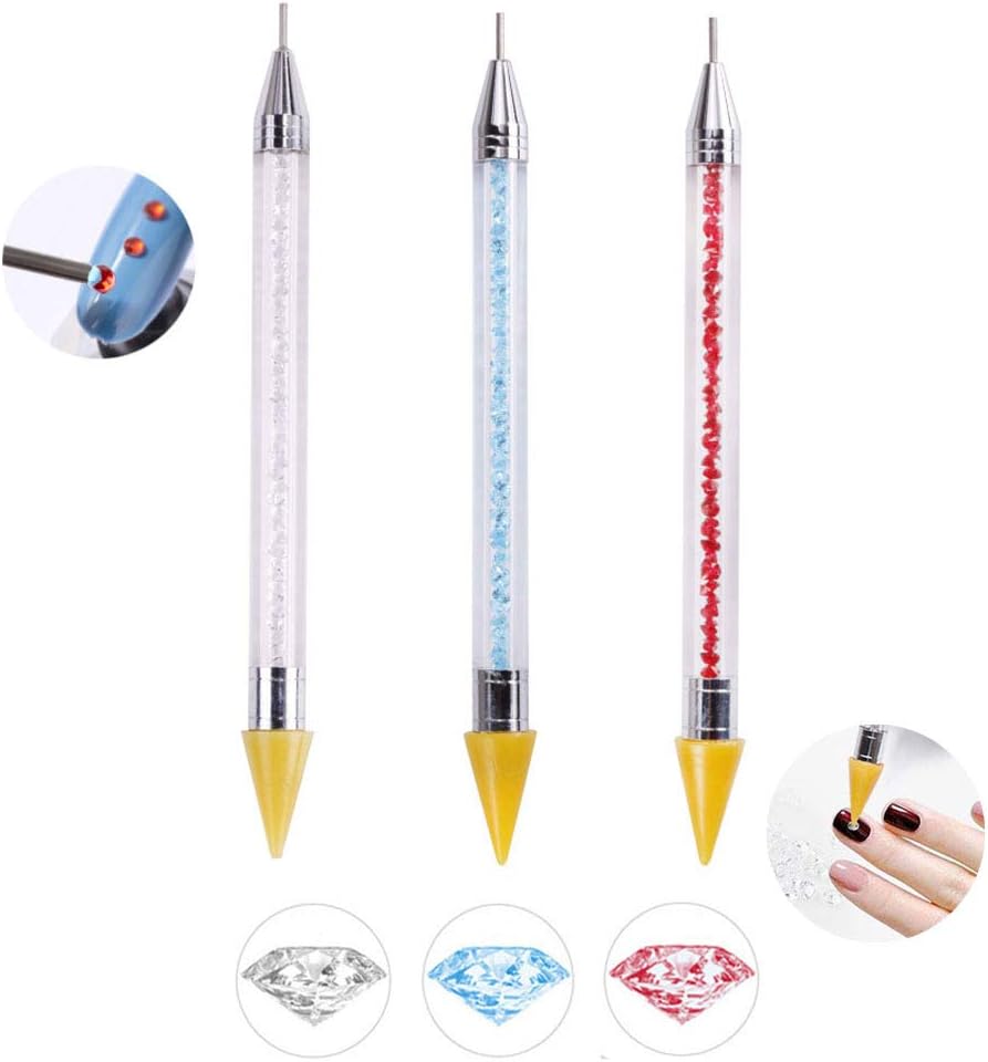YOTINO 3 Pcs Rhinestone Picker Dotting Pens, Dual-ended Rhinestone Gems Crystals Studs Pickers Wax Pencil Pen Manicure Nail Art DIY Decoration Tool