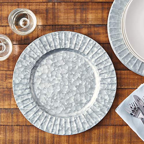 Circleware 92980 Set of 4-13" Steel Silver Charger Plates, Classic Round All Occasion Entertainment Dinnerware Dishes, Limited Edition Home Food Service Decor, 4-pack, Galvanized-Ribbed