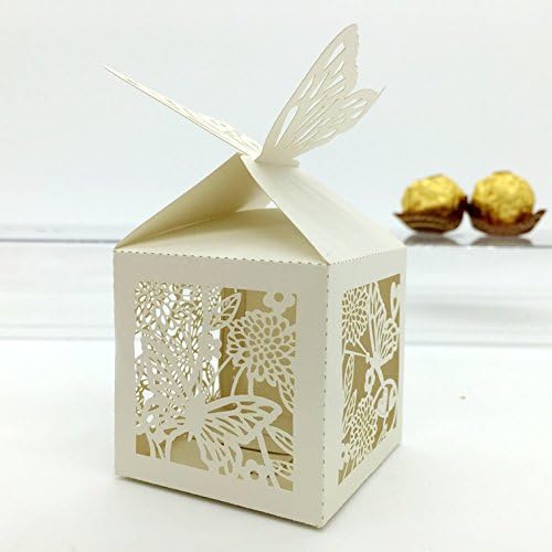 100 Pcs Butterfly And Flower Laser Cut Wedding Favors Candy Boxes Gifts Box Marriage Party Decors (beige)
