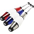 Zeekio - Pegasus Juggling Club Set - Premium Quality - for Beginners, All Levels - Multi-Piece Durable Design - Scuff Resistant - Rubber Knob & Cap - 20.5”L - Set of 3 - Blue, Red & Silver