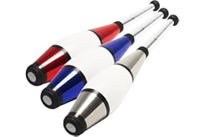 Zeekio - Pegasus Juggling Club Set - Premium Quality - for Beginners, All Levels - Multi-Piece Durable Design - Scuff Resistant - Rubber Knob & Cap - 20.5”L - Set of 3 - Blue, Red & Silver