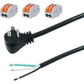 14AWG Replacement Power Cord Pigtail Slim 3 Prong Open Wiring End Heavy Duty Flat Plug Replace 45 Degree Right Angle Plug13FT SJT Power Supply Cable 3 Wire Stripped Old Cord Repair 15A, 1875W at 120V