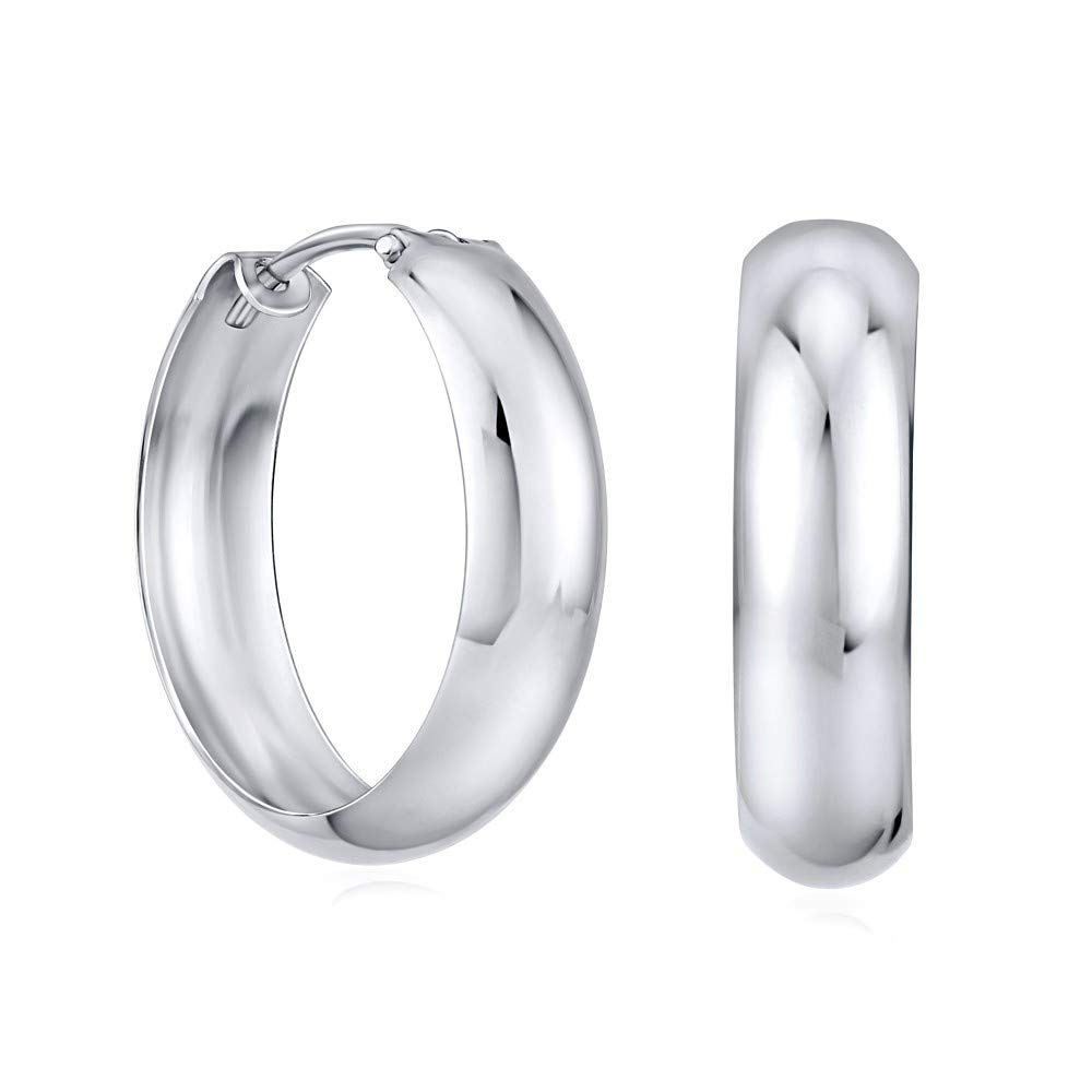 SILVEGO - SILVEGOB30564-20 - Women 925 Sterling Silver Hoop Earrings Wide 5 mm Diameter 20 mm