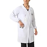 Wellhin Men's Lab Coats Snap Closure 4 Pockets Elastic Cuffs Professional Medicas Long Sleeve Labcoats Scientist College