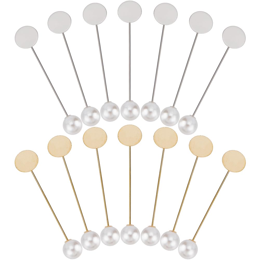 SUNNYCLUE 60Pcs Gold & Platinum Flat Round Brooch Stick Pin Lapel Pin Set - Brass Material - Chic Style - Perfect DIY Gifts
