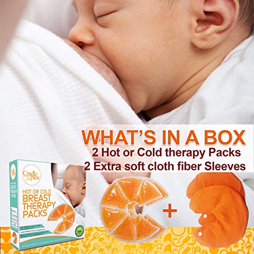 Breast Therapy Pack | Cold or Hot Gel Packs for Breastfeeding Relief | Soothing Mastitis Engorgement Swelling | Nursing Pain Relief Pads | Increase Milk Production | 2 Therapy Packs + 2 Sleeve Cover