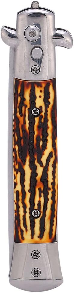 Comb Oil Hair Comb, 4 Colors Spring Folding Push Button Pocket Comb Oil Hair Styling (Imitation Cowbone)