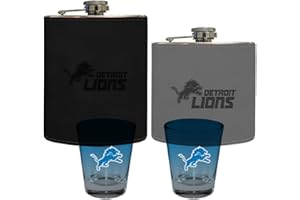The Memory Company | Licensed NFL 2 Leather Flasks with Funnels and Ombre Shot Glasses (2) Set