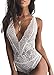 AnloveKiss Women Sexy Lingerie Backless Floral Lace Babydoll Sleepwear Teddy Bodysuit (M, White)