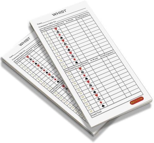 Brimtoy Whist Score Pads (Twin Pack - 100 Sheets) for Use with Whist Card Game Hard-Backed, 50 Score Cards per Pad