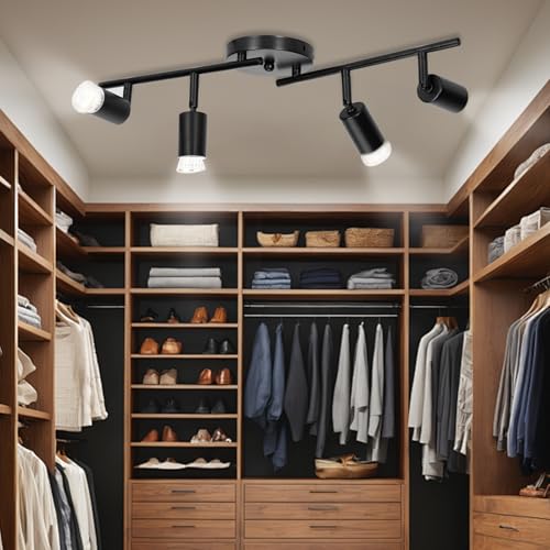 Lampara de techo Kit de iluminación de riel ajustable,iluminación de riel negro de 4 luces para techo,Compatible con E26/E27