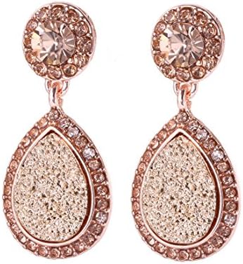 NLCAC Tear Drop Earrings Glitter Double Rows Drop Dangle Earrings for Women (druzy rose gold)