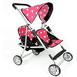 My First Doll Twin Stroller - Cutest Heart Design Doll Twins Stroller - Great Toy Gift for Girls