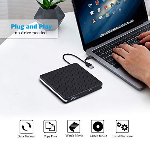 Rioddas External CD Drive Type C USB 3.0 Portable CD DVD +/-RW Drive Slim DVD/CD ROM Rewriter Burner Writer Compatible with Laptop Desktop PC Windows Linux OS Apple Mac (Soccer-typc)