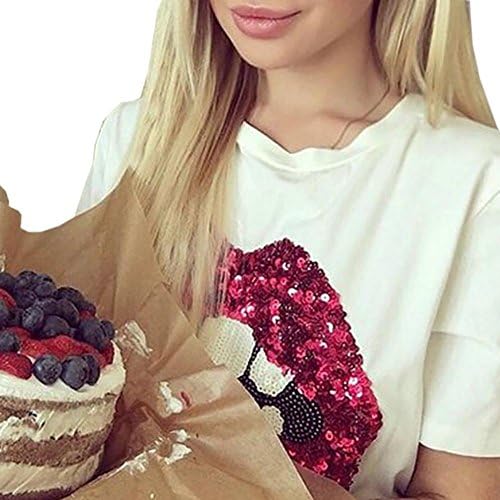 Hot New Fashion T-shirts for women summer short sleeve sequin red lips tshirt ladies fitness harajuku t shirt women top tees Gray XL