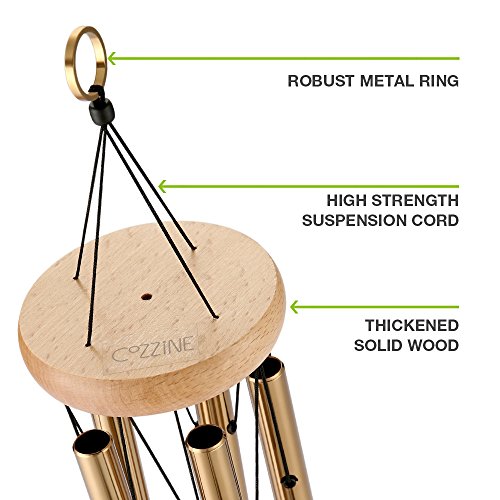 Garden Wind Chimes, Cozzine Musical WindChime Sweet Sound For Outdoor Indoor Relax Meditation, Percussion Instrument Aluminum Tubes Wood Medium Large Wind Chime, Copper Color (25.6 inches)