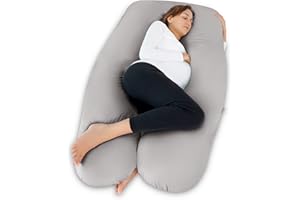 Meiz Pregnancy Pillow, Cooling Silky Pregnancy Pillows for Sleeping, Maternity Body Pillow for Pregnant Woman with Cooling Silk Jersey Cover, Light Grey