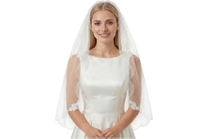 cnomg Wedding Veil Pearls and Crystals Beaded Edge With Metal Comb Fingertip Length 1 Tier