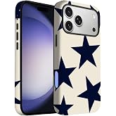 Yuzbira for iPhone 17 Pro Max/iPhone 18 Pro Max Case | Beige Navy Blue Stars | Slim Drop Protection Design