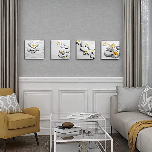 SUMGAR Bathroom Decor Wall Art Yellow Gray Pictures Flowers and Pebble