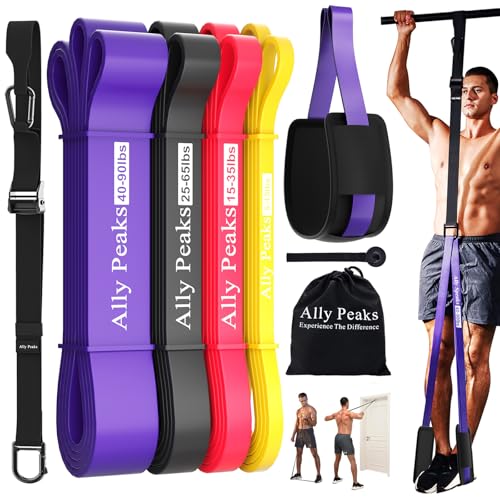 Ally Peaks Pull Up Assistance Bands，Heavy Duty Resistance Band for Pull Up Bar，Adjustable Weight/Size with Fabric Feet/Knee Rest Pull up bands,Up to 410lbs Assistance，resistance bands and assist bands