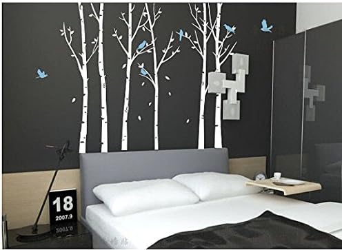 Wall Decals Animals Birds Leaves 6 Big Birch Tree Wall Decals Nursery for Kids Room for Living Room W310cm*H 220cm