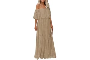 HOYISHION Women's Off The Shoulder Floral Lace Maxi Dress White Bridesmaid Wedding Party Maternity Photoshoot Long Dresses