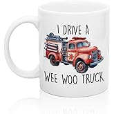 XQLZY I Drive A Wee Woo Truck Funny Coffee Mug, Firetruck Mug, Fireman Coffee Cup, Fireman Birthday Gifts, Firefighter Graduation Gifts, Fire Department Present, Thank You Presents for Firefighters