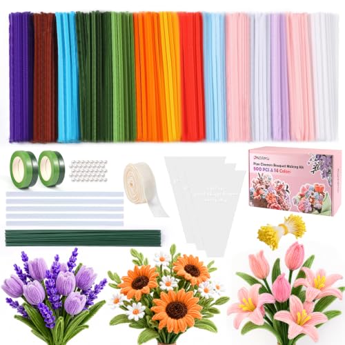 OneAmg 800 Pieces Chenille Thread 14 Colours Cure Pipe Crawler DIY Crafts Includes: Floral Tape, Artificial Stems, Decorative Tape, Beads, Pistils and Hot Glue Sticks | Pipe Cleaners Comprenant : Ruban Adhésif Floral, Tiges Artificielles, Ruban Décoratif, Perles, Pistils et Bâtons,Colle Chaude