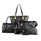 Women Handbag,Women Bag, Shoulder Bag Purse Wallet KINGH 6 Piece Tote Vintage Style PU Leather 020 Black