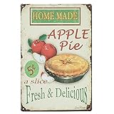 UNIQUELOVER Vintage Kitchen Sign, Home Made Apple Pie Rustic Metal Tin Sign Retro Decor 8 x 12 Inches (Small)