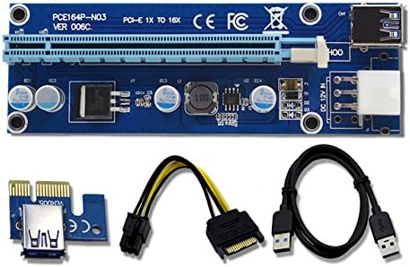 PCI-E 16x - 1x Powered VER 006C Riser Adapter Card with USB 3.0 Extension Cable + 6 Pin SATA Power Cable - 4 Pack