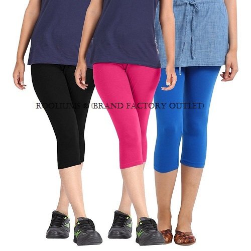 rooliums woman super fine cotton capri combo (brand factory outlet) pack of 3 (black, pink and sky blue) - free size