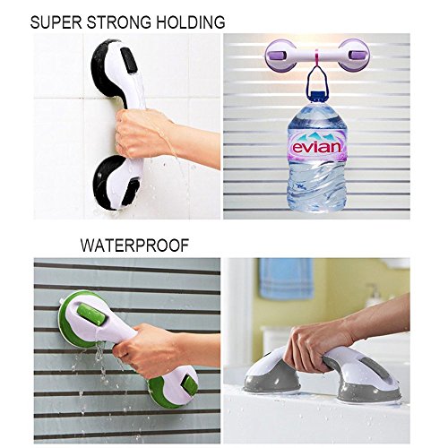SUPOW Bathroom Grab Bar, Strong Suction Shower Handle & Bathroom Balance Bar Anti-slipping Suction Cup Support Assist Handle Grip Hand Rail Helping Tool Wall Mount for Elderly & Children (2 Pcs Black)
