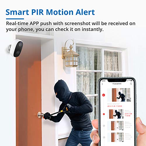 Wireless Rechargeable Battery Powered WiFi Camera, Home Security Camera, Night Vision, Indoor/Outdoor, 1080P Video with Motion Detection, 2-Way Audio, Waterproof, compatible with Cloud Storage/SD Slot - Thumbnail 3