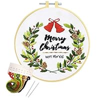 Nuberlic Embroidery Kit Cross Stitch Kit for Adults Beginners with Pattern Christmas Stamped Embroidery Kit Kids Craft Embroidery Hoops Floss Thread Needles