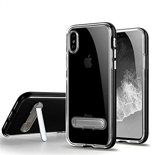 OWIKAR iPhone X Case, Crystal Clear Hard Ultra Slim Fit Anti Scratch Bumper with Magnetic Metal Kickstand Protective Case Cover for Apple iPhone X (Black) - Thumbnail 6