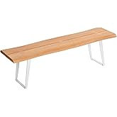 Main + Mesa Live Edge Wood Bench with Metal Frame, Natural/White