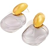 Two Tone Oval Earrings for Women Chunky Gold and Silver Round Disc Earrings Big Smooth Statement Dangle Ear-rings Party Prom Weddings Jewelry Gifts for Her