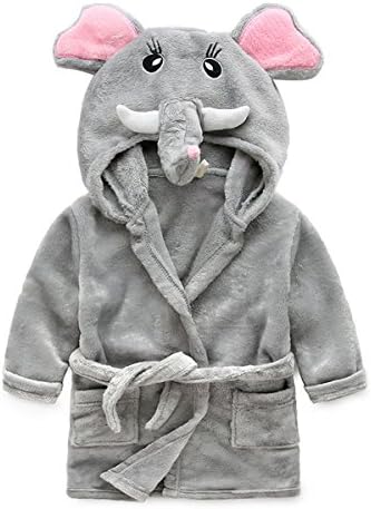 WOERKAZLD Children's Pajamas Cute Flannel Pajamas Night Bath Homewear Unisex Kids Robe Sleepwear (2-3T(Suggest age), Gray Elephant)