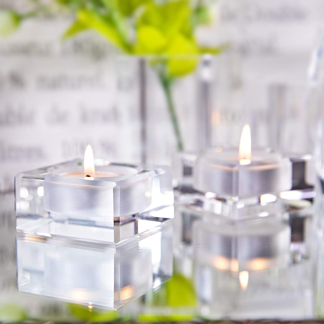 2 Pack Square Tealight Candle Holders Dinner Table Decor for Home: Kitchen & Dining