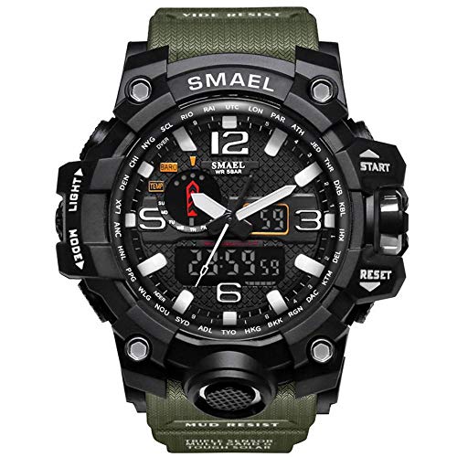 SMAEL Military Watch, Big Face Sports Watch Army Style Multifunctional Wrist Watch for Youth (Army Green)