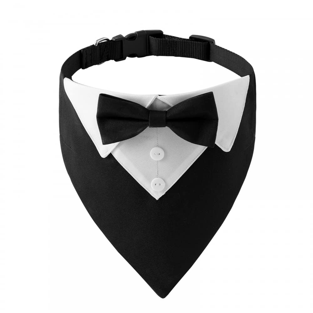 Dog Tuxedo Bandana Collar,Pet Bowtie Collar Adjustable with Bow Tie & Neck Tie Adjustable Neckerchief for Small Medium Large Dogs Xmas Wedding
