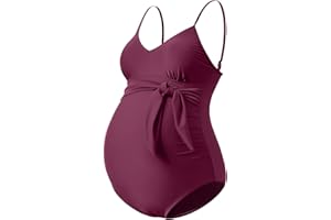 GINKANA Maternity Swimsuit V-Neck One Piece Maternity Monokini Tie Front Bathing Suit Pregnany Swimwear